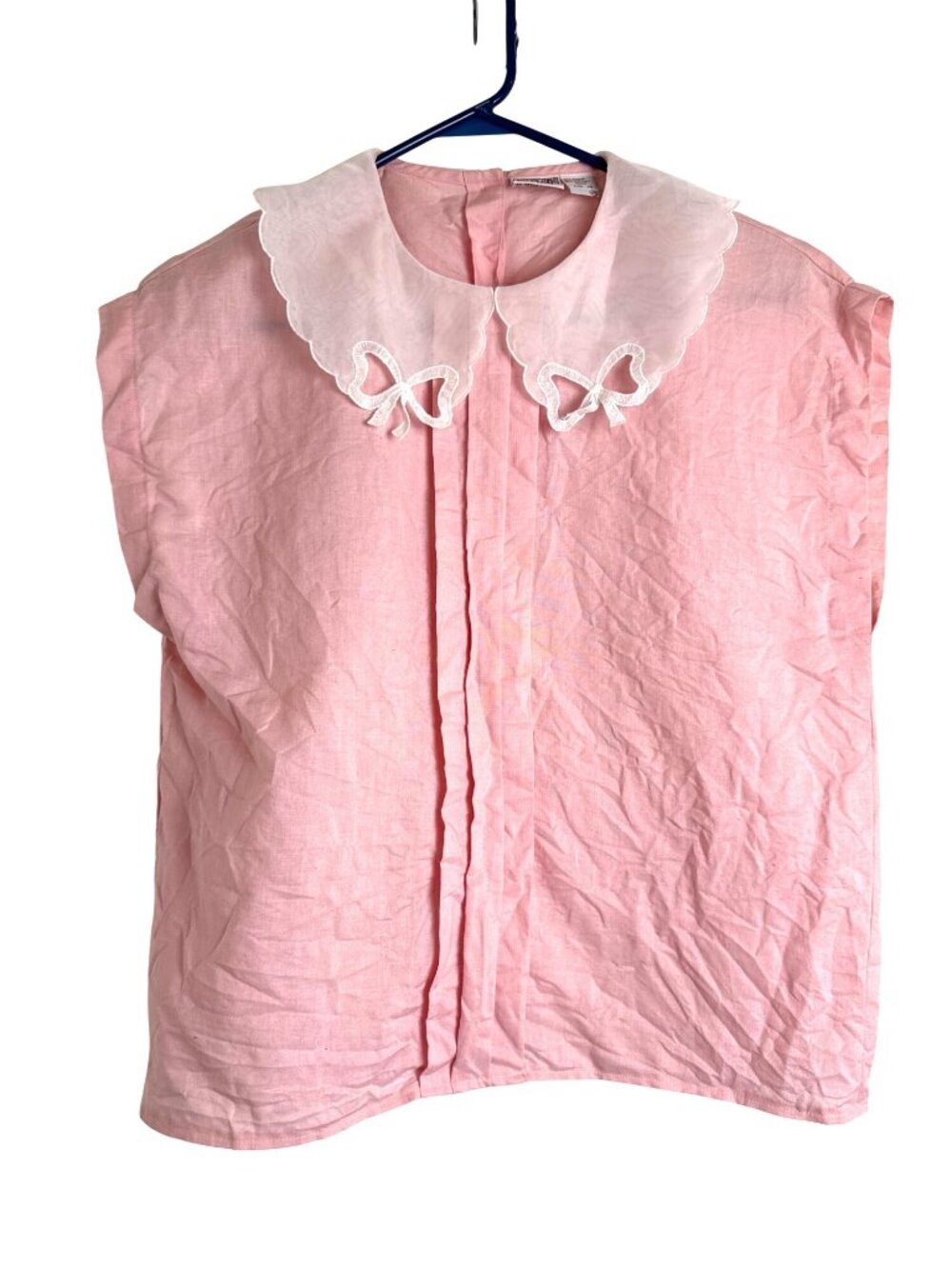 Vintage Peter Pan Collar Women's Pink Sleeveless Babydoll Top Size 14 Large